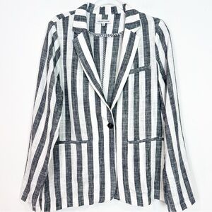 HEARTLOOM REVOLVE PETUNIA LINEN GRAY WHITE STRIPE BLAZER WOMENS SZ LARGE